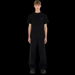 T-shirt BURBERRY manche courte coton noir broderie cavalier bleu poitrine