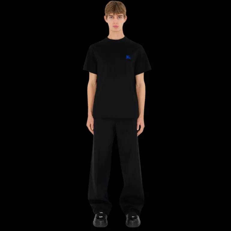 T-shirt BURBERRY manche courte coton noir broderie cavalier bleu poitrine