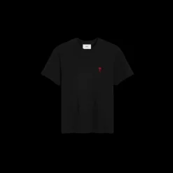 T-shirt col rond AMI Paris jersey coton bio noir cœur rouge