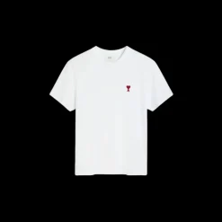 T-shirt col rond AMI Paris jersey coton bio blanc cœur rouge