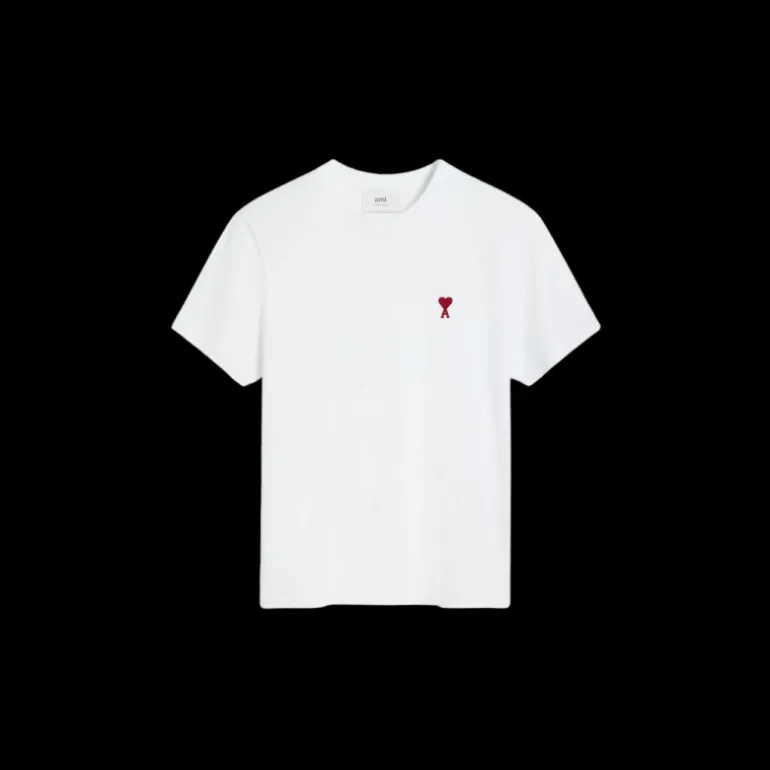 T-shirt col rond AMI Paris jersey coton bio blanc cœur rouge