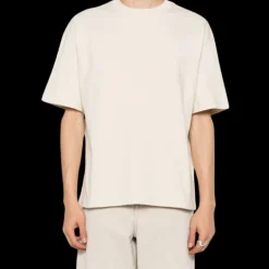 t-shirt col rond AMIRI coton écru logo brodé poitrine dos ton sur ton