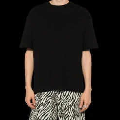 t-shirt col rond AMIRI coton noir logo brodé poitrine dos ton sur ton