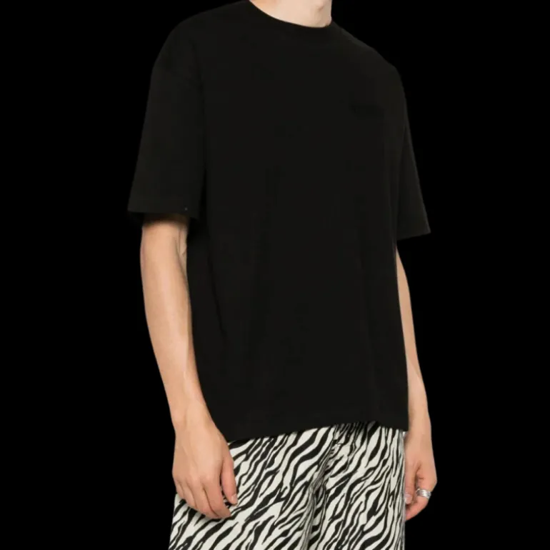 t-shirt col rond AMIRI coton noir logo brodé poitrine dos ton sur ton