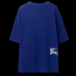 T-shirt col rond BURBERRY coton éponge bleu roi motif Equestrian Knight