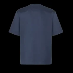 T-shirt col rond coton bleu marine poche zippée Fendi Blanc