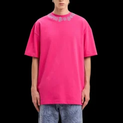 T-shirt col rond coton rose fuchsia logo col