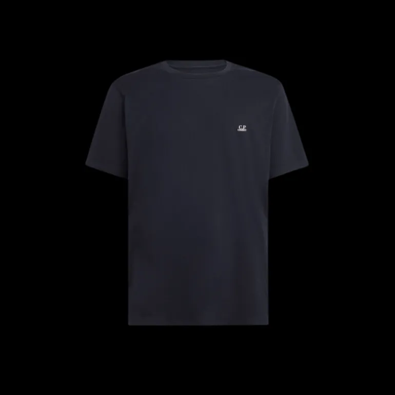 T-shirt col rond CP COMPANY jersey coton bleu marine imprimé capuche lunettes dos