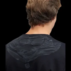 T-shirt col rond CP COMPANY jersey coton bleu marine imprimé capuche lunettes dos