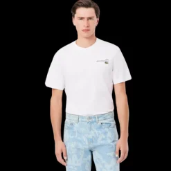 T-shirt col rond LACOSTE coton blanc imprimé French sport dos photo foule tennis