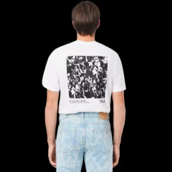 T-shirt col rond LACOSTE coton blanc imprimé French sport dos photo foule tennis