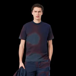 T-shirt col rond LACOSTE jersey imprimé dégradé bleu marine bordeaux