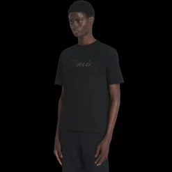 T-shirt col rond LANVIN coton noir broderie logo denim beige dégradé