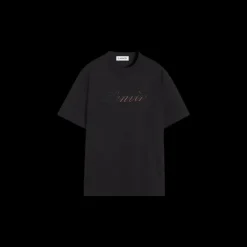 T-shirt col rond LANVIN coton noir broderie logo denim beige dégradé