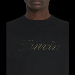 T-shirt col rond LANVIN coton noir broderie logo denim beige dégradé