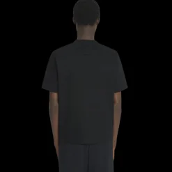 T-shirt col rond LANVIN coton noir broderie logo denim beige dégradé