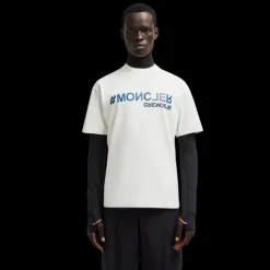 T-shirt col rond MONCLER coton blanc logo bleu Grenoble