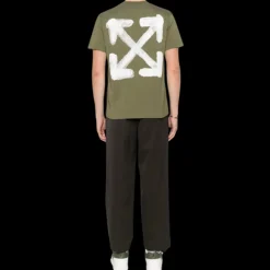 T-shirt col rond OFF WHITE coton kaki logo flèche dos spray blanc