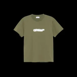 T-shirt col rond OFF WHITE coton kaki logo flèche dos spray blanc