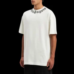 T-shirt col rond PALM ANGELS coton blanc logo flamme col noir
