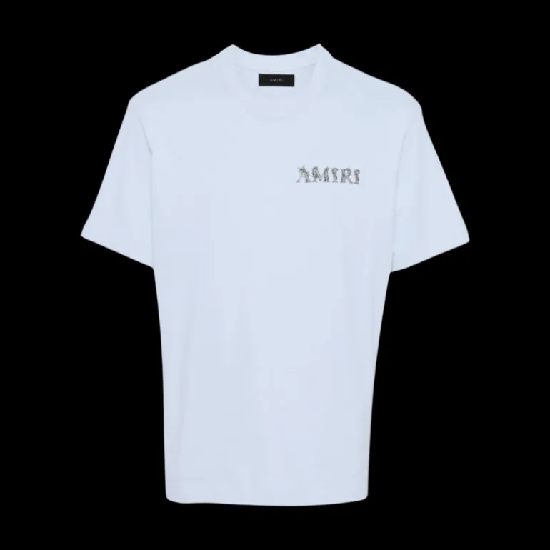 t-shirt coton bleu ciel logo imprimé poitrine