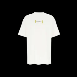 T-shirt  CP COMPANY col rond jersey coton blanc logo graphique vert jaune dos