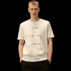 T-shirt CP COMPANY col rond coton épais écru multi inscription