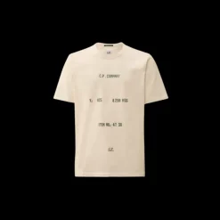 T-shirt CP COMPANY col rond coton épais écru multi inscription