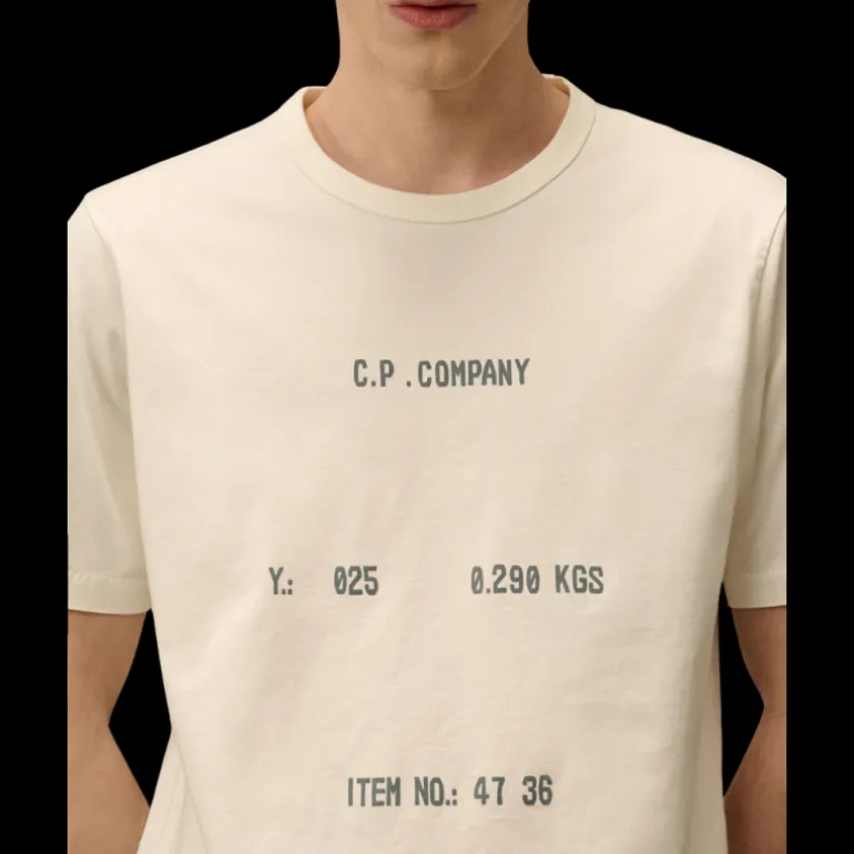 T-shirt CP COMPANY col rond coton épais écru multi inscription