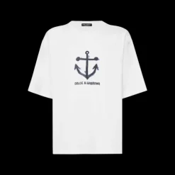 T-shirt DOLCE & GABBANA col rond coton blanc imprimé Marina Encre Multi Logos