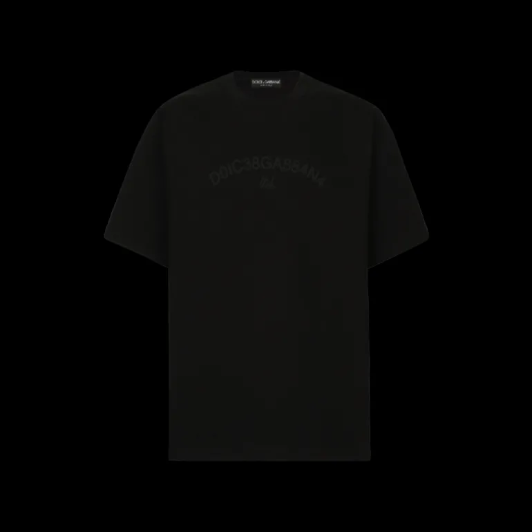 T-shirt DOLCE & GABBANA coton noir logo imprimé ton sur ton