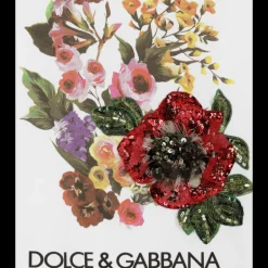 T-shirt DOLCE & GABBANA col rond coton blanc imprimé fleurs broderie sequins