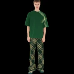 T-shirt en coton vert BURBERRY à manches courtes à carreaux jaune