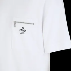 T-shirt FENDI col rond coton blanc poche zippée Fendi Roma