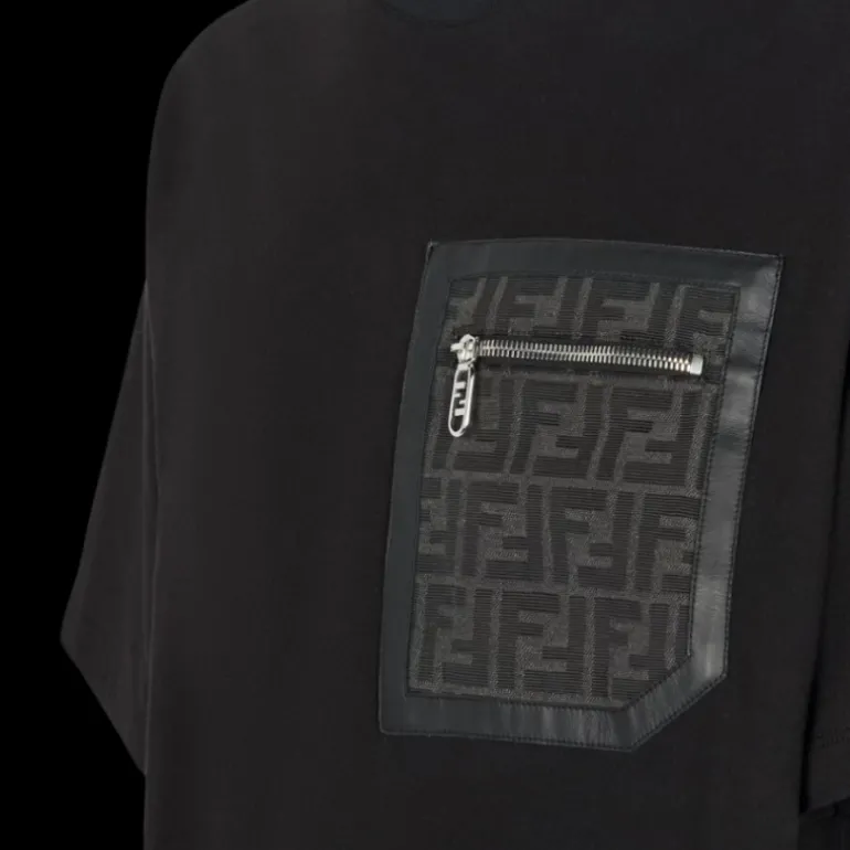 T-shirt FENDI coupe Skater coton noir poche zippée FF gris