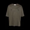 T-shirt LANVIN col rond coton vert marron broderie logo