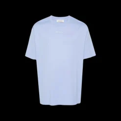 T-shirt  LANVIN col rond coton bleu ciel broderie petit logo écriture