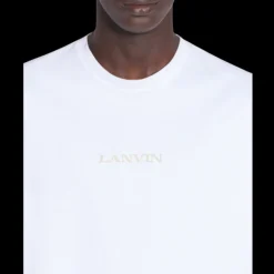 T-shirt LANVIN col rond coton blanc broderie petit logo écriture