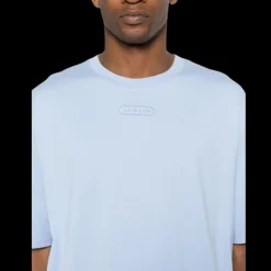 T-shirt  LANVIN col rond coton bleu ciel broderie petit logo écriture