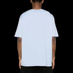 T-shirt  LANVIN col rond coton bleu ciel broderie petit logo écriture