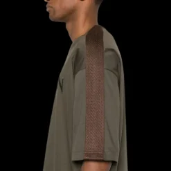 T-shirt LANVIN col rond coton vert marron broderie logo