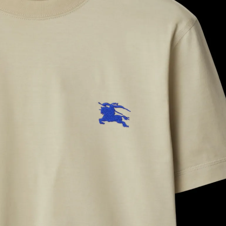 T-shirt manche courte BURBERRY jersey coton beige broderie chevalier bleu
