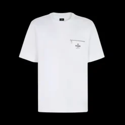 T-shirt manche courte FENDI coton blanc logo poche zippée
