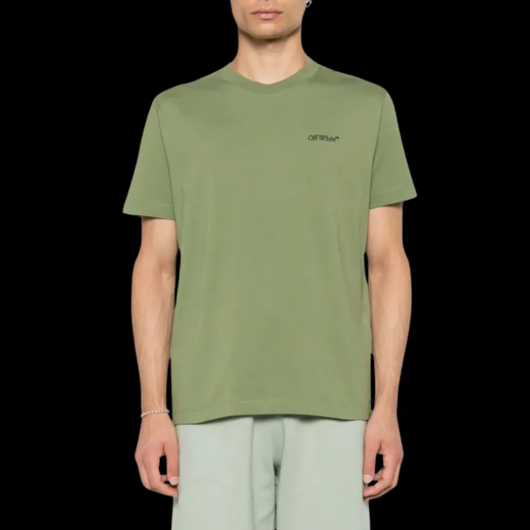 t-shirt manche courte OFF WHITE col rond Windy Arrow coton vert