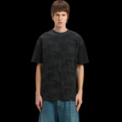 T-shirt manche courte PALM ANGELS coton ton noir palmiers gris logo incurvé