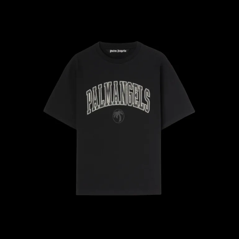 T-shirt manche courte PALM ANGELS coton noir logo universitaire blanc strass