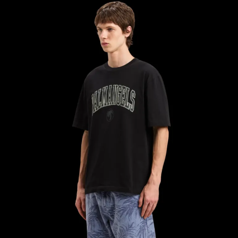 T-shirt manche courte PALM ANGELS coton noir logo universitaire blanc strass
