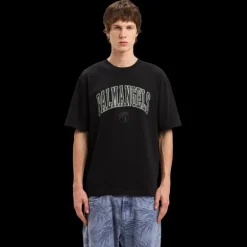 T-shirt manche courte PALM ANGELS coton noir logo universitaire blanc strass