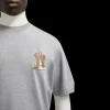 T-shirt MONCLER col rond coton gris broderie logo montagne marron