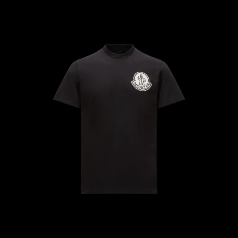 T-shirt MONCLER col rond coton noir logo Pixel